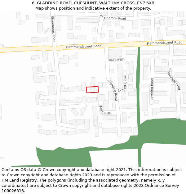 6, GLADDING ROAD, CHESHUNT, WALTHAM CROSS, EN7 6XB: Location map and indicative extent of plot