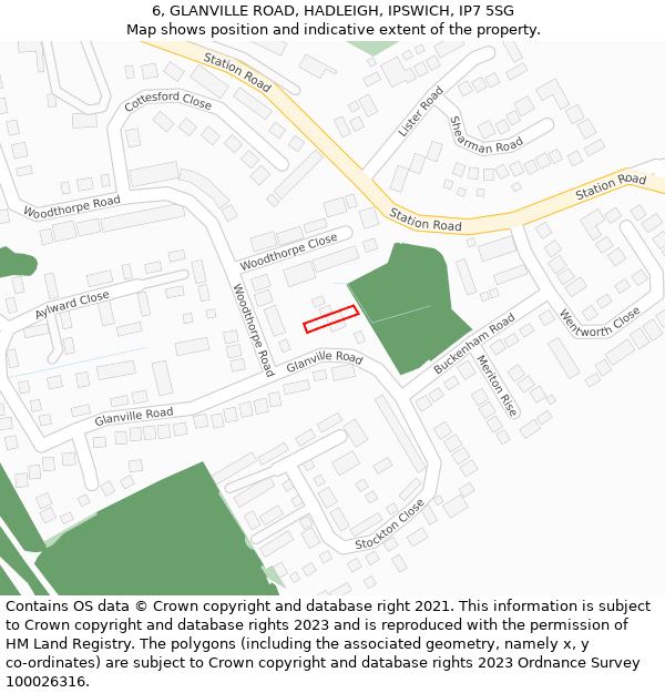 6, GLANVILLE ROAD, HADLEIGH, IPSWICH, IP7 5SG: Location map and indicative extent of plot