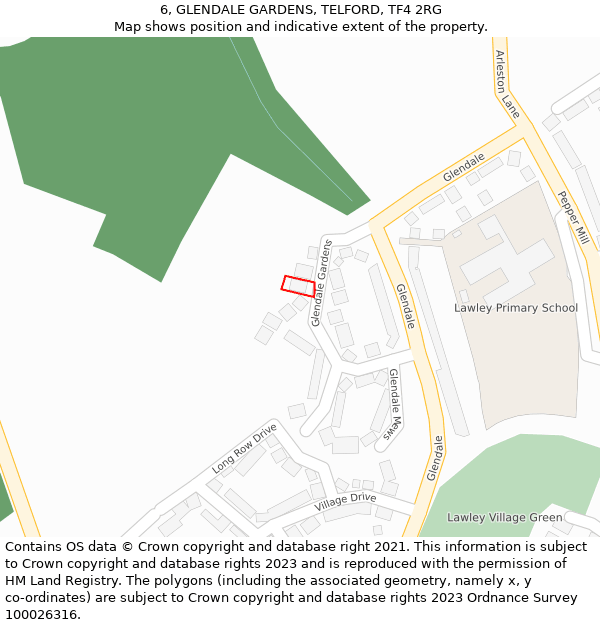 6, GLENDALE GARDENS, TELFORD, TF4 2RG: Location map and indicative extent of plot