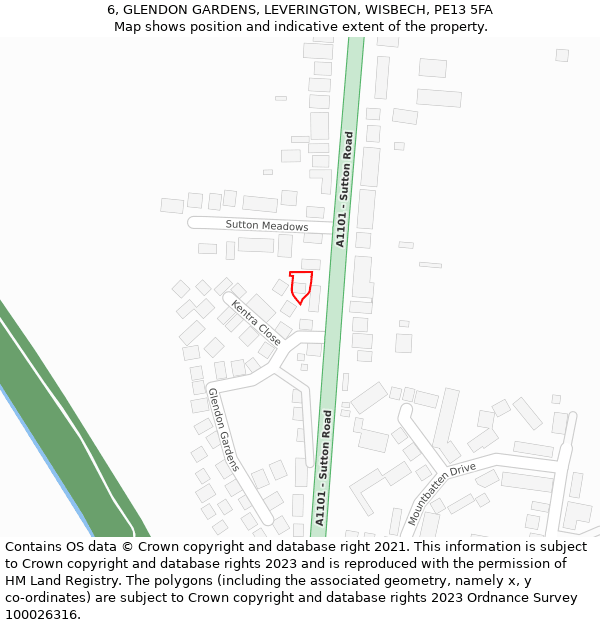 6, GLENDON GARDENS, LEVERINGTON, WISBECH, PE13 5FA: Location map and indicative extent of plot