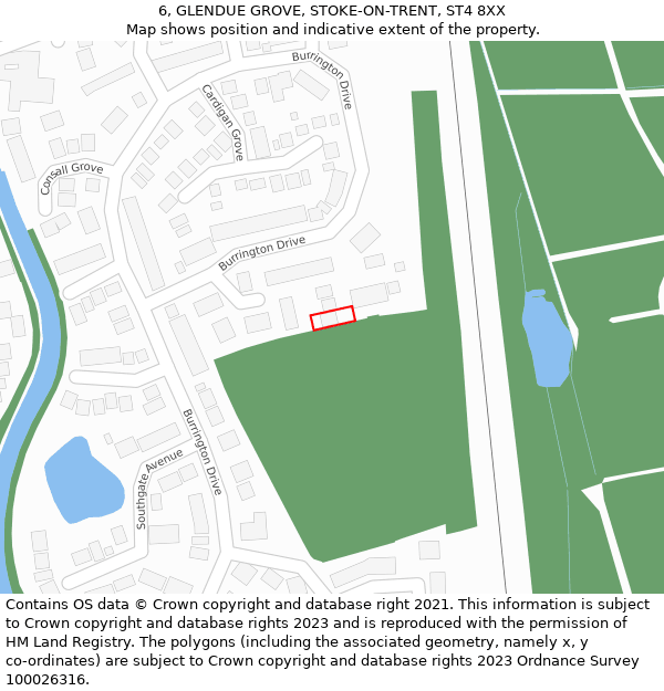 6, GLENDUE GROVE, STOKE-ON-TRENT, ST4 8XX: Location map and indicative extent of plot