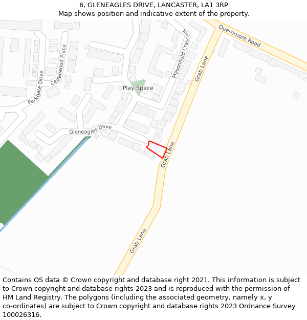 6, GLENEAGLES DRIVE, LANCASTER, LA1 3RP: Location map and indicative extent of plot