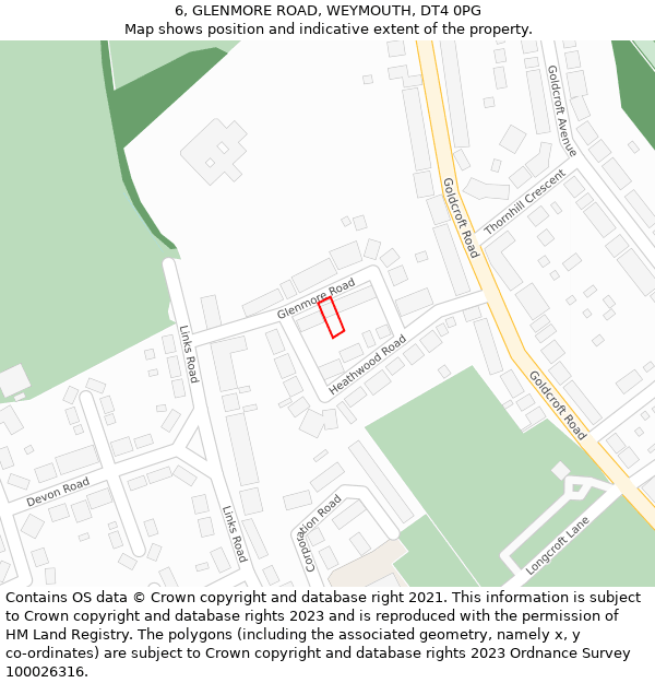 6, GLENMORE ROAD, WEYMOUTH, DT4 0PG: Location map and indicative extent of plot