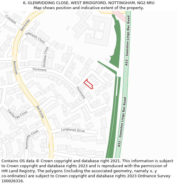 6, GLENRIDDING CLOSE, WEST BRIDGFORD, NOTTINGHAM, NG2 6RU: Location map and indicative extent of plot