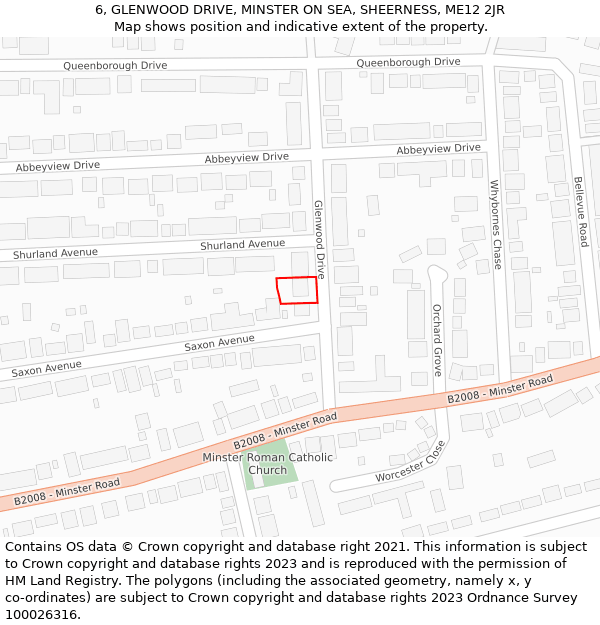 6, GLENWOOD DRIVE, MINSTER ON SEA, SHEERNESS, ME12 2JR: Location map and indicative extent of plot