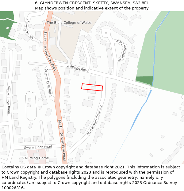 6, GLYNDERWEN CRESCENT, SKETTY, SWANSEA, SA2 8EH: Location map and indicative extent of plot