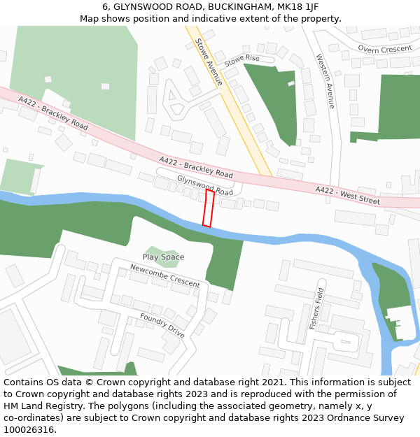 6, GLYNSWOOD ROAD, BUCKINGHAM, MK18 1JF: Location map and indicative extent of plot