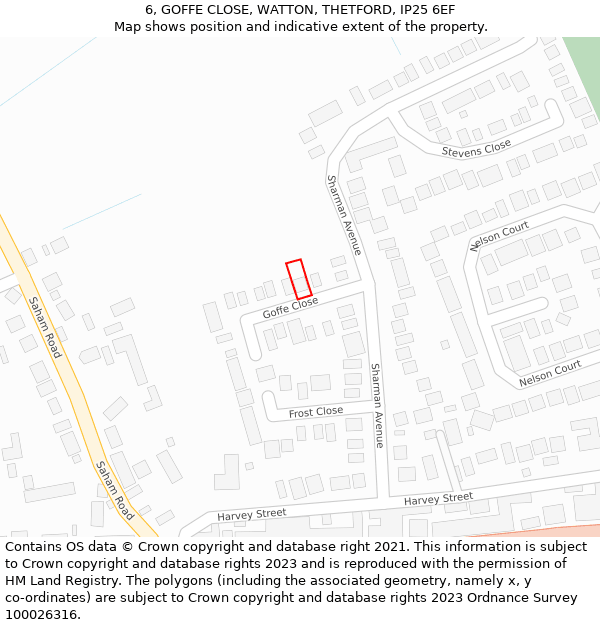 6, GOFFE CLOSE, WATTON, THETFORD, IP25 6EF: Location map and indicative extent of plot