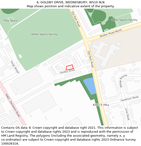 6, GOLDBY DRIVE, WEDNESBURY, WS10 9LN: Location map and indicative extent of plot