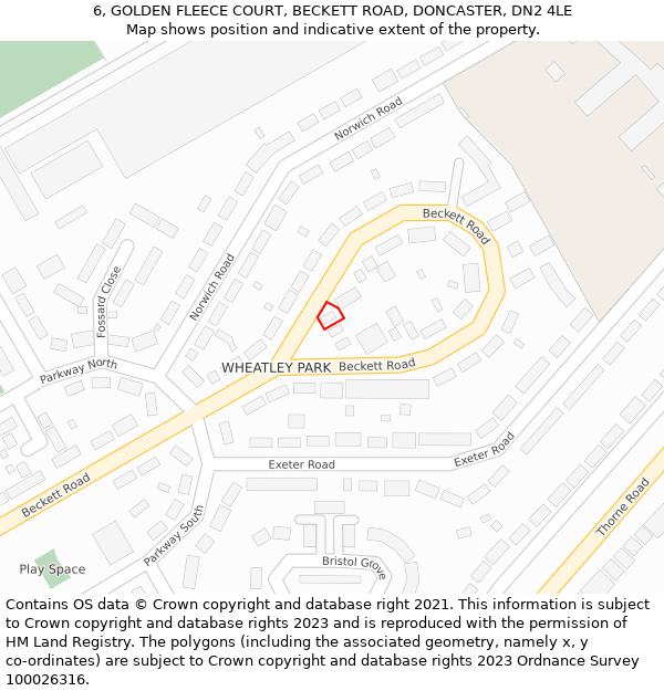 6, GOLDEN FLEECE COURT, BECKETT ROAD, DONCASTER, DN2 4LE: Location map and indicative extent of plot