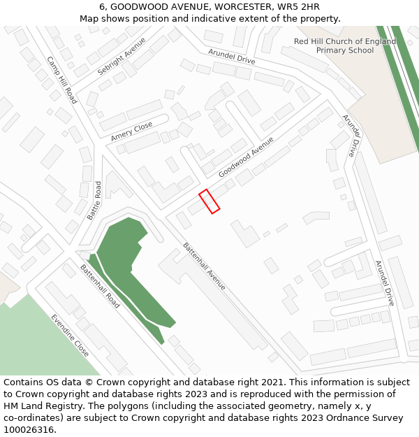 6, GOODWOOD AVENUE, WORCESTER, WR5 2HR: Location map and indicative extent of plot