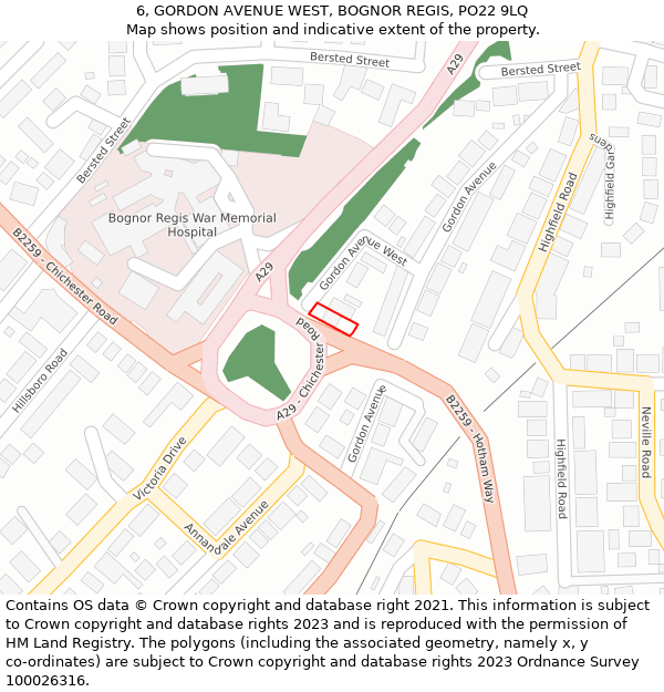 6, GORDON AVENUE WEST, BOGNOR REGIS, PO22 9LQ: Location map and indicative extent of plot