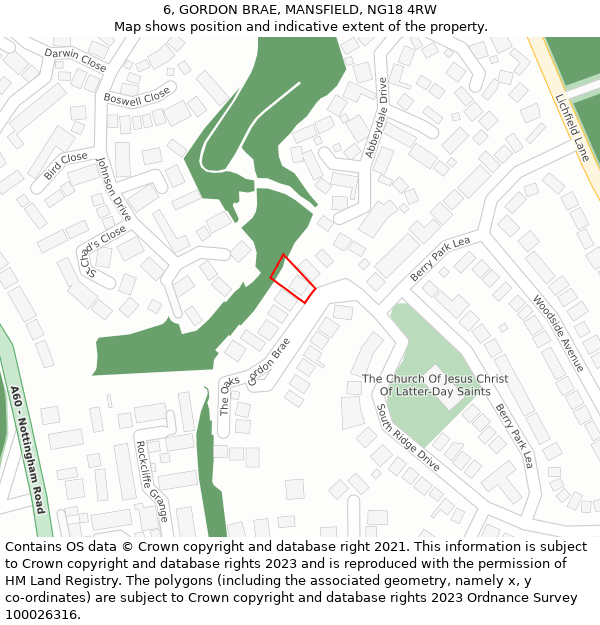 6, GORDON BRAE, MANSFIELD, NG18 4RW: Location map and indicative extent of plot