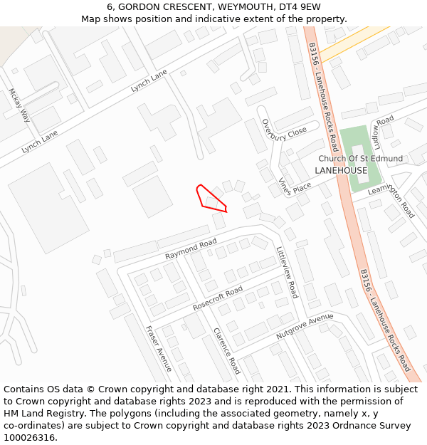 6, GORDON CRESCENT, WEYMOUTH, DT4 9EW: Location map and indicative extent of plot