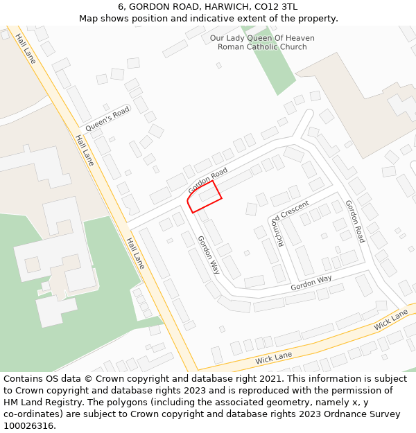 6, GORDON ROAD, HARWICH, CO12 3TL: Location map and indicative extent of plot