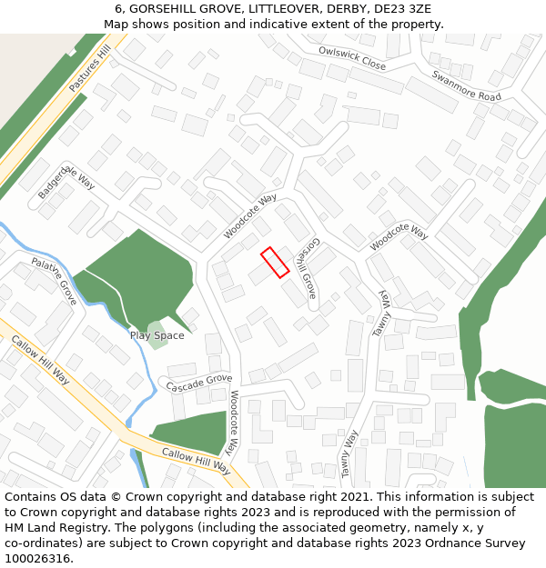 6, GORSEHILL GROVE, LITTLEOVER, DERBY, DE23 3ZE: Location map and indicative extent of plot