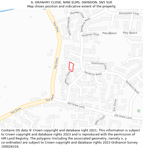 6, GRANARY CLOSE, NINE ELMS, SWINDON, SN5 5UE: Location map and indicative extent of plot