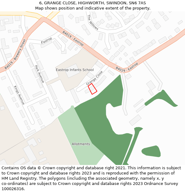 6, GRANGE CLOSE, HIGHWORTH, SWINDON, SN6 7AS: Location map and indicative extent of plot