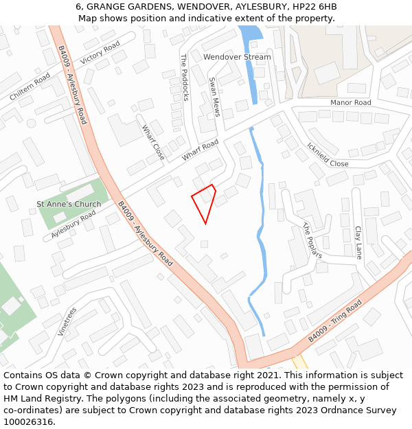 6, GRANGE GARDENS, WENDOVER, AYLESBURY, HP22 6HB: Location map and indicative extent of plot