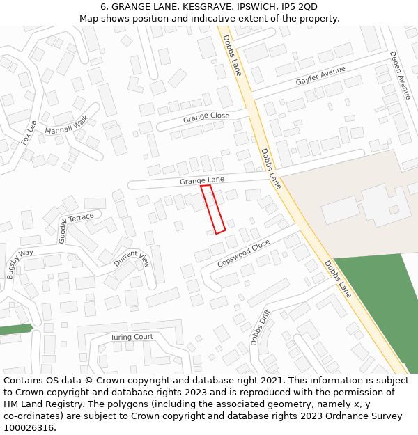 6, GRANGE LANE, KESGRAVE, IPSWICH, IP5 2QD: Location map and indicative extent of plot