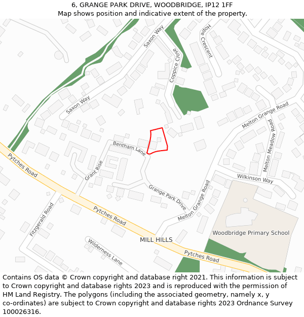 6, GRANGE PARK DRIVE, WOODBRIDGE, IP12 1FF: Location map and indicative extent of plot