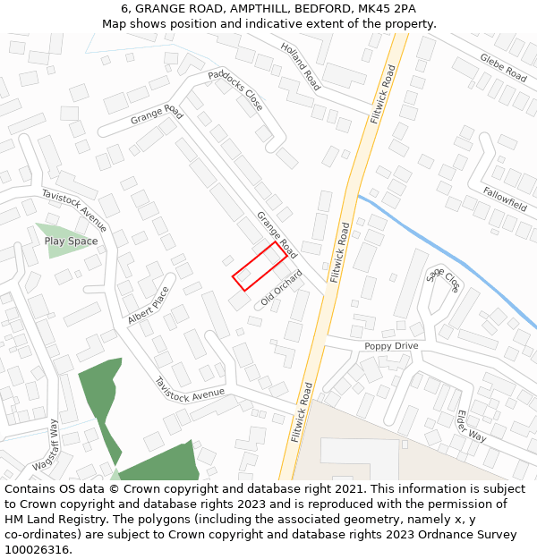 6, GRANGE ROAD, AMPTHILL, BEDFORD, MK45 2PA: Location map and indicative extent of plot