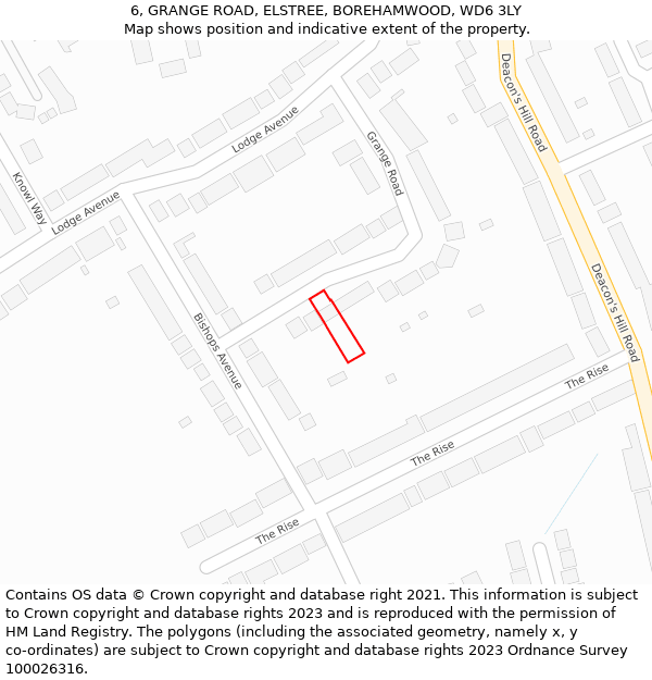 6, GRANGE ROAD, ELSTREE, BOREHAMWOOD, WD6 3LY: Location map and indicative extent of plot