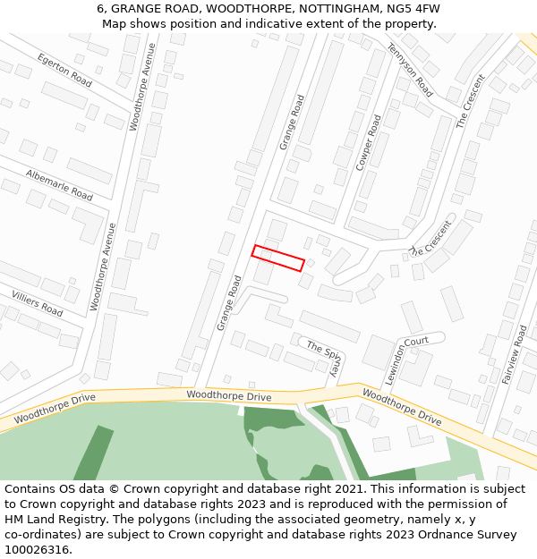 6, GRANGE ROAD, WOODTHORPE, NOTTINGHAM, NG5 4FW: Location map and indicative extent of plot
