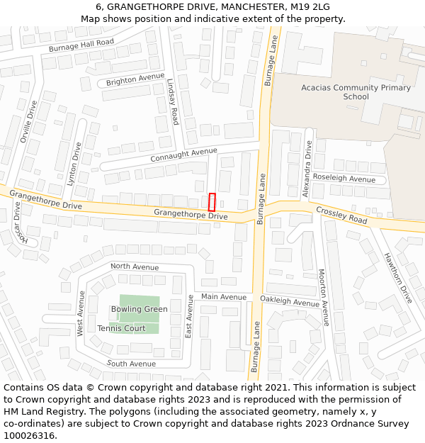 6, GRANGETHORPE DRIVE, MANCHESTER, M19 2LG: Location map and indicative extent of plot