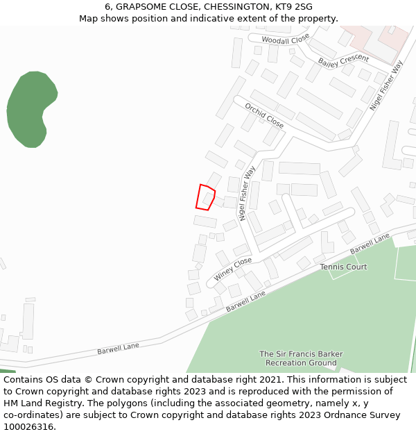 6, GRAPSOME CLOSE, CHESSINGTON, KT9 2SG: Location map and indicative extent of plot