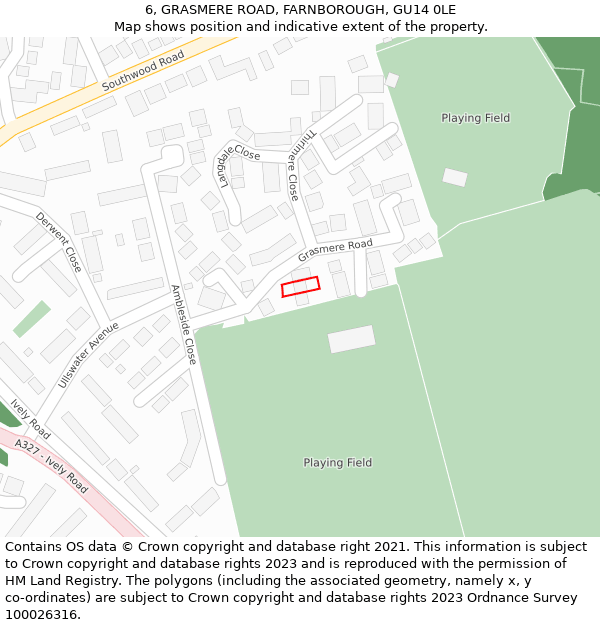 6, GRASMERE ROAD, FARNBOROUGH, GU14 0LE: Location map and indicative extent of plot