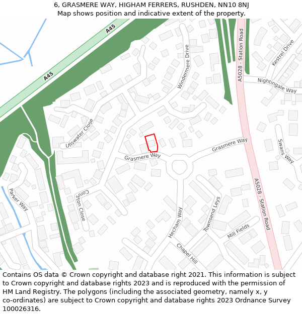 6, GRASMERE WAY, HIGHAM FERRERS, RUSHDEN, NN10 8NJ: Location map and indicative extent of plot