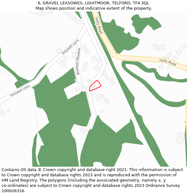 6, GRAVEL LEASOWES, LIGHTMOOR, TELFORD, TF4 3QL: Location map and indicative extent of plot
