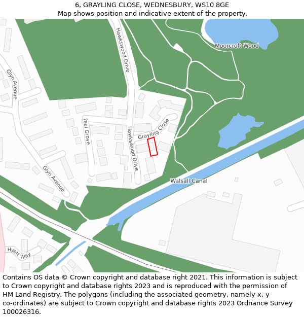 6, GRAYLING CLOSE, WEDNESBURY, WS10 8GE: Location map and indicative extent of plot