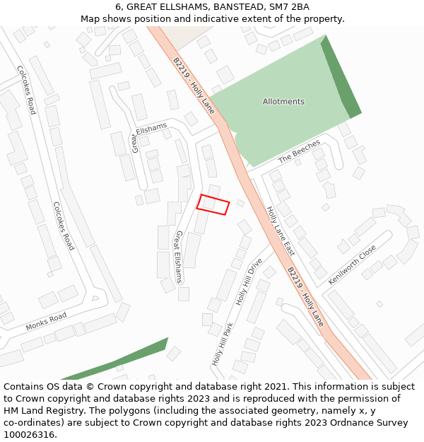 6, GREAT ELLSHAMS, BANSTEAD, SM7 2BA: Location map and indicative extent of plot