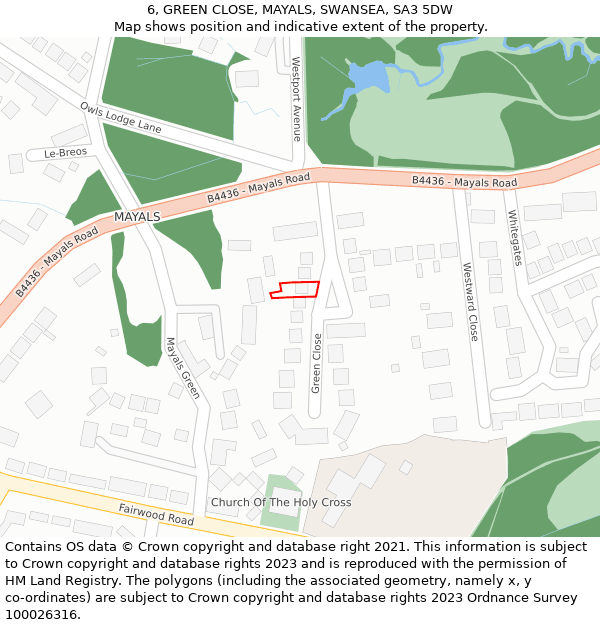 6, GREEN CLOSE, MAYALS, SWANSEA, SA3 5DW: Location map and indicative extent of plot