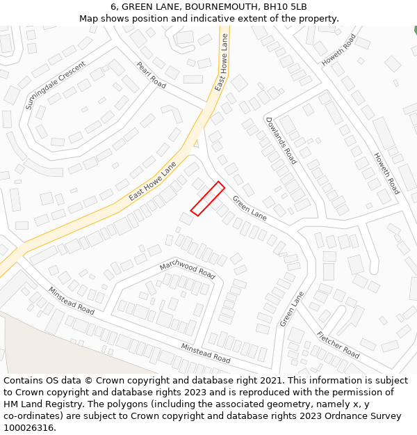 6, GREEN LANE, BOURNEMOUTH, BH10 5LB: Location map and indicative extent of plot