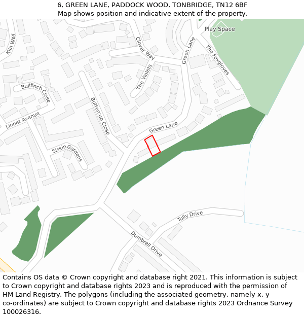 6, GREEN LANE, PADDOCK WOOD, TONBRIDGE, TN12 6BF: Location map and indicative extent of plot