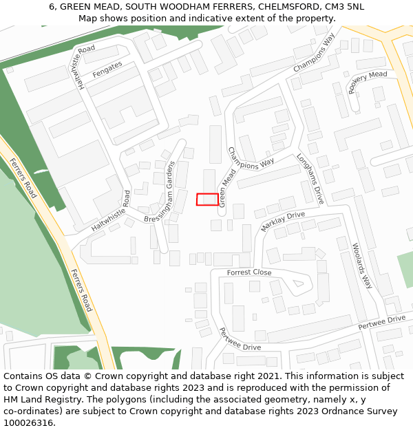 6, GREEN MEAD, SOUTH WOODHAM FERRERS, CHELMSFORD, CM3 5NL: Location map and indicative extent of plot