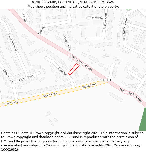 6, GREEN PARK, ECCLESHALL, STAFFORD, ST21 6AW: Location map and indicative extent of plot