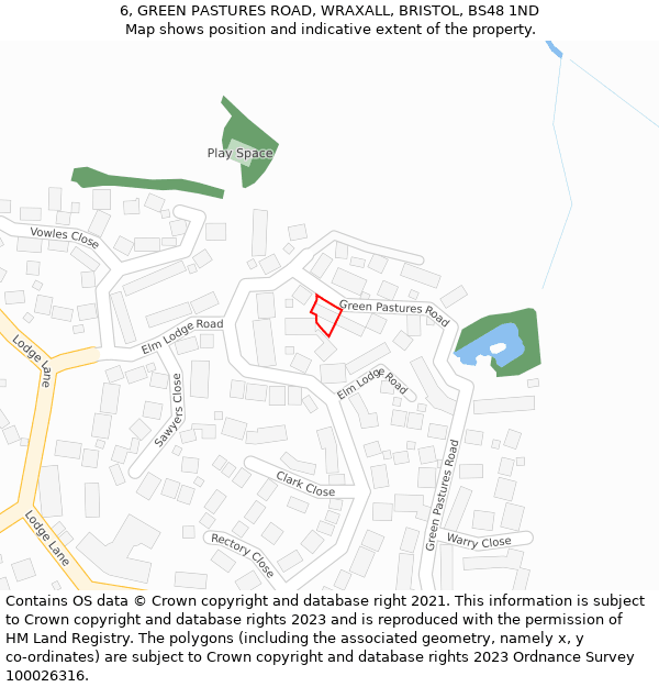 6, GREEN PASTURES ROAD, WRAXALL, BRISTOL, BS48 1ND: Location map and indicative extent of plot