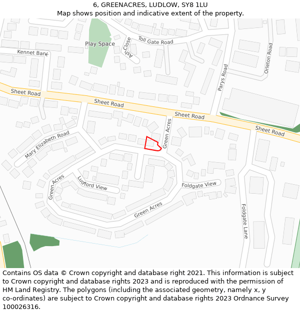 6, GREENACRES, LUDLOW, SY8 1LU: Location map and indicative extent of plot