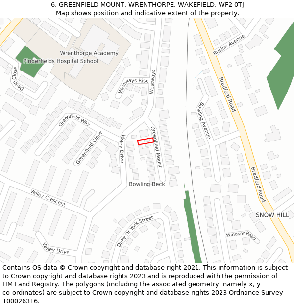 6, GREENFIELD MOUNT, WRENTHORPE, WAKEFIELD, WF2 0TJ: Location map and indicative extent of plot