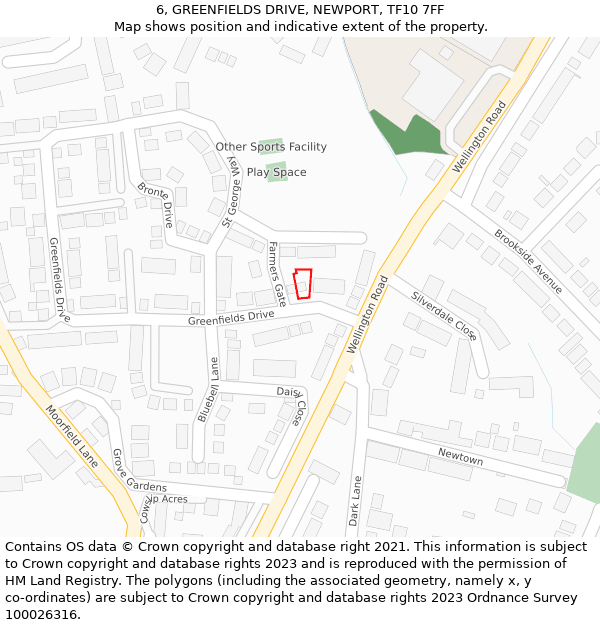 6, GREENFIELDS DRIVE, NEWPORT, TF10 7FF: Location map and indicative extent of plot