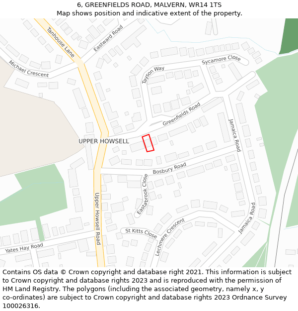 6, GREENFIELDS ROAD, MALVERN, WR14 1TS: Location map and indicative extent of plot