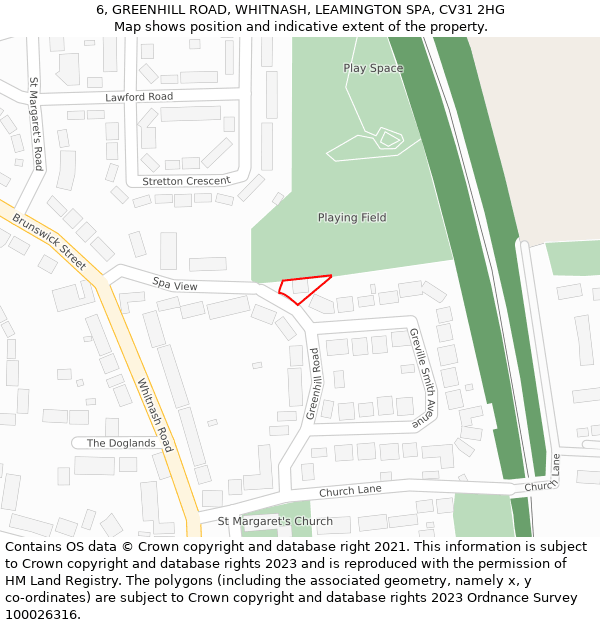 6, GREENHILL ROAD, WHITNASH, LEAMINGTON SPA, CV31 2HG: Location map and indicative extent of plot