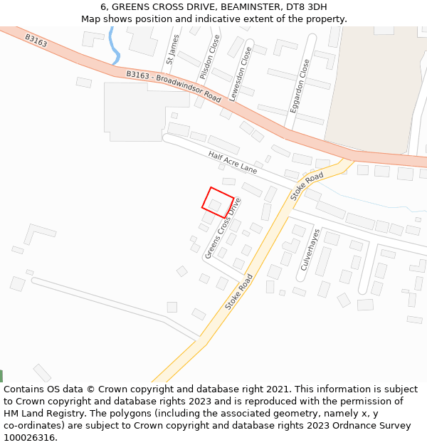 6, GREENS CROSS DRIVE, BEAMINSTER, DT8 3DH: Location map and indicative extent of plot
