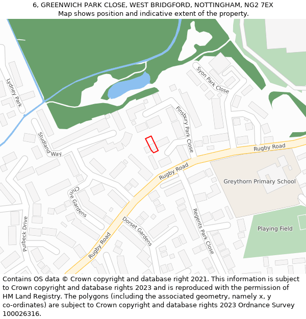 6, GREENWICH PARK CLOSE, WEST BRIDGFORD, NOTTINGHAM, NG2 7EX: Location map and indicative extent of plot