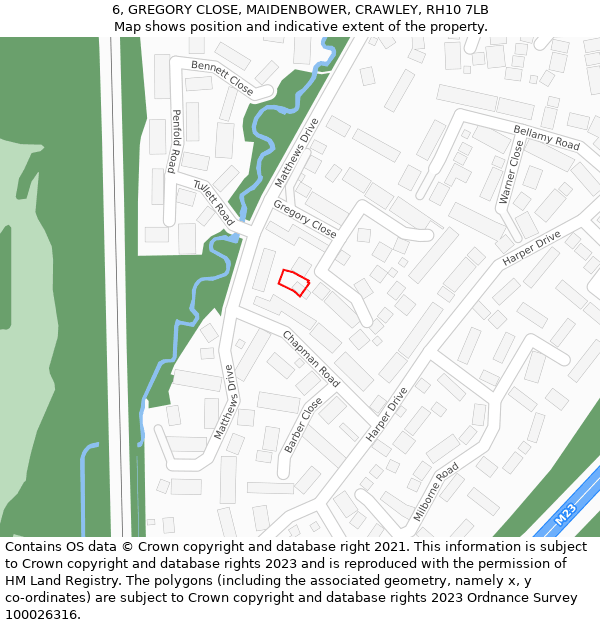 6, GREGORY CLOSE, MAIDENBOWER, CRAWLEY, RH10 7LB: Location map and indicative extent of plot