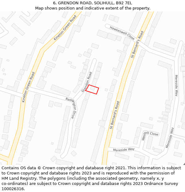 6, GRENDON ROAD, SOLIHULL, B92 7EL: Location map and indicative extent of plot